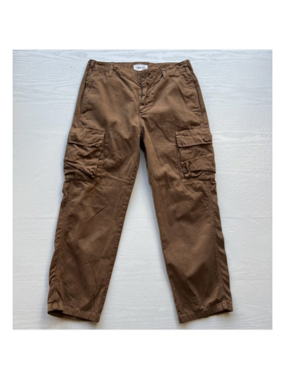 FRAME Relaxed Cargo Utility Pantsβ Womens 27 Latte Brown Cotton Straight Cropped